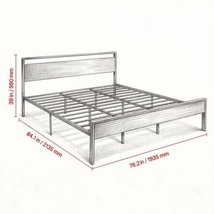 Modern Comfortable Queen-Size <b>Platform</b> <b>Bed</b> <b>Frame</b> Solid Wood with Rubber Wood and Fabric Home <b>Bed</b> Use Only - Product Image 2
