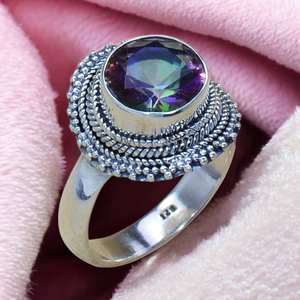 Bagues uniques en argent avec topaze mystique taille ronde, faites à la main, prix de gros - Product Image 1