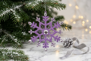Ornement suspendu pour arbre de Noël en forme de flocon de neige violet pailleté, décoration intérieure, style traditionnel, flocon de neige en métal - Product Image 6