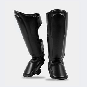 Protège-tibias en cuir légers personnalisés haut de gamme avec protection du pied et du genou – Vente en gros de protège-tibias de kickboxing - Product Image 1