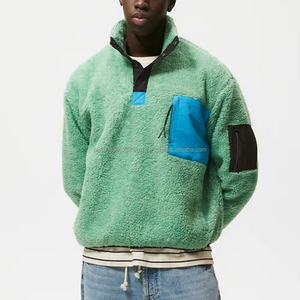 Oem 100% Poliéster Satén Bolsillo Peso Pesado Sudadera Botón Contraste Tapeta Pullover Sudaderas de lana de gran tamaño - Product Image 2