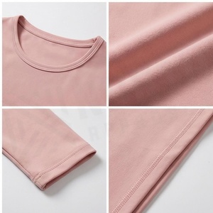 Haut de yoga rose uni à col rond et manches longues, respirant, en spandex et polyester, sans couture, vêtements de sport pour femmes - Product Image 4