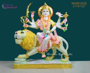 Estatua de la Diosa Durga de Resina Hecha a Mano por Nirmala Handicrafts con León, Decoración Religiosa Tradicional de Mesa de Rajasthan para Diwali - Product Image 1