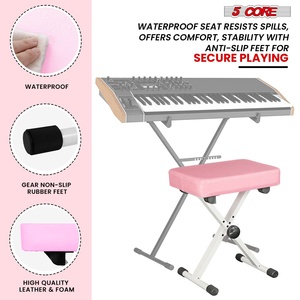 5 Core Keyboard Bench 3 Inch Padded Piano <b>Stool</b> Adjustable 20.5" Guitar Seat Heavy Duty <b>Portable</b> - Product Image 5