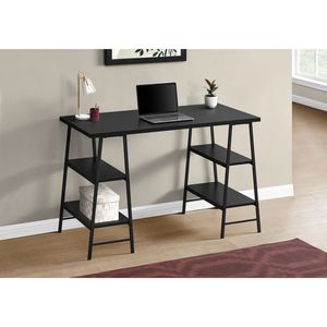 Scrivania Moderna Contemporanea da 48 Pollici per Ufficio Domestico con Ripiani Portaoggetti, Laminato Nero e Struttura in Metallo, Postazione di Lavoro per Laptop - Product Image 5