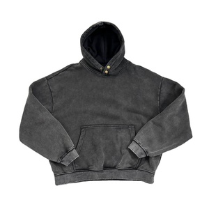 Custom High-quality Heavyweight Hoodie Washed and Distressed Men's Cotton <b>Fleece</b> Hoodie Casual Vintage <b>Black</b> Loose Hoodies - Product Image 1