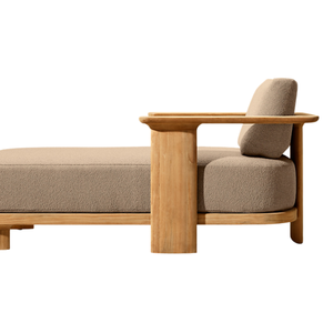 Chaise longue en teck massif de style Japandi moderne avec coussin confortable, design élégant des accoudoirs, mobilier de luxe pour hôtel, villa, resort - Product Image 5