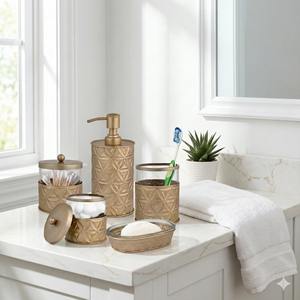 Juego de Baño de Lujo en Dorado con Acabado de Diseño, Ideal para el Hogar, Baños de Invitados, Mostradores de Vanidad y Esenciales para Baños de Hoteles Boutique - Product Image 6