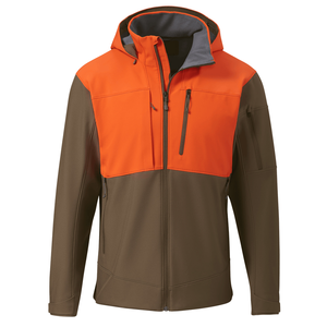 Nouvelle conception Veste bomber softshell orange-brun personnalisée avec devant en toile polyester de haute qualité, coupe-vent pour l'extérieur - Product Image 1