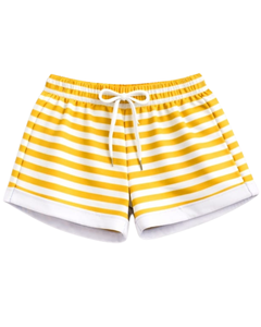 Ensemble décontracté d'été deux pièces pour femme : crop top rayé jaune et blanc et short, taille élastique, tenue de détente, streetwear, OEM - Product Image 3