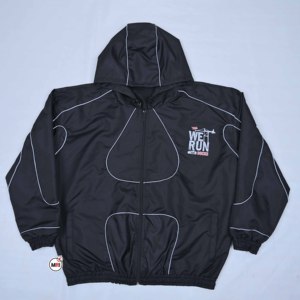 Chaqueta Cortavientos con Capucha Negra para Hombre, con Logotipo Estampado en la Parte Delantera, Cierre de Cremallera, Estilo Deportivo, Ropa de Abrigo de Otoño, Material de Poliéster - Product Image 1