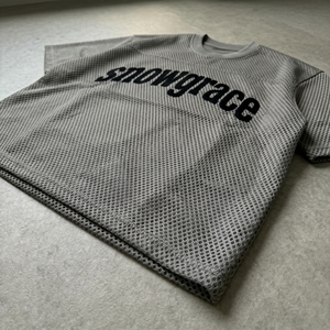 T-shirt en maille surdimensionné pour homme Snowgrace, manches courtes, respirant, style streetwear, col rond, tricoté, imprimé lettres noires - Product Image 2