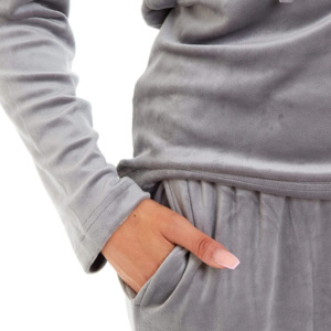 Ensemble de survêtement en velours à capuche pour femme, couleur unie, pantalon long, poches latérales, tenue décontractée d'hiver, coupe ample, manches longues - Product Image 3
