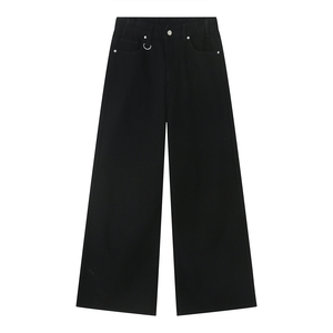 High Waist Wide Leg Cotton Denim <b>Pants</b> Solid Color Loose Fit Casual Style Autumn Men's Jeans - Product Image 1