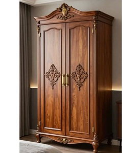 Luxury Handcrafted Solid Wood 2 Door <b>Wardrobe</b> Ornate Botanical Carving Premium Finish Armoire - Product Image 1