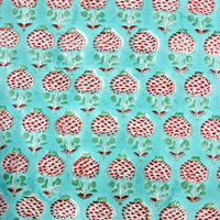 Tissu en coton de qualité supérieure en gros, imprimé floral grenade fait main, bleu aqua et rose, pour vêtements homme et femme