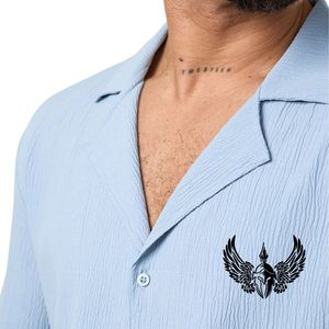 <b>Mens</b> for <b>Blue</b> Cuban Collar Short Sleeve Button Shirt Casual Summer Eco-Friendly 100% Cotton Lightweight Breathable Beach Wear - Product Image 6