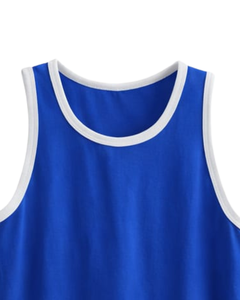 Débardeur Homme Personnalisé Bleu et Blanc en Coton, Col Rond, Sans Manches, pour l'Été, la Gym, l'Entraînement, Décontracté, Uni, Fabricant OEM Fournisseur - Product Image 5