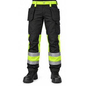 Pantalones de Trabajo Negros para Hombre con Franjas Reflectantes Verde Lima y Múltiples Bolsillos para Mayor Visibilidad y Seguridad - Product Image 2