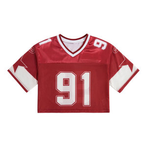 Camiseta de fútbol americano de malla roja para niños, manga corta, cuello redondo, transpirable, número 91, ropa para todas las estaciones - Product Image 2