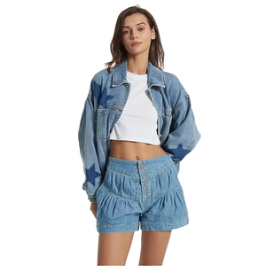 Chaqueta vaquera con estampado de estrellas y logotipo personalizado para mujer, estilo vintage, lavado, holgada, ropa de calle, venta al por mayor - Product Image 1