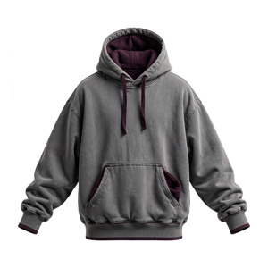Sweat-shirt à capuche pour homme, coupe classique, gris, doublure bordeaux, 100% coton, tissu éponge français, vêtements décontractés d'hiver, écologique - Product Image 1