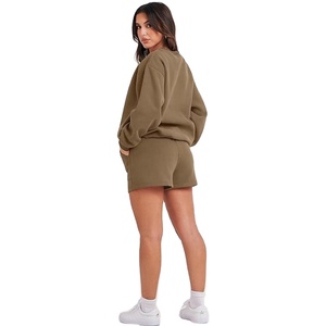 Conjunto de 2 piezas de pantalones cortos personalizados para mujer, Conjunto de sudadera y pantalones cortos de cuello redondo de gran tamaño de algodón para mujer, conjuntos de sudadera y pantalones cortos para mujer - Product Image 6