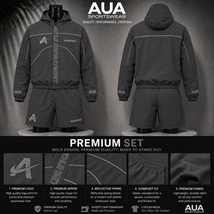 Conjunto Deportivo para Hombre AUASPORTS, Chaqueta con Capucha y Pantalones Cortos, Corte Holgado, Secado Rápido, Estilo Deportivo, Color Gris Sólido, Ropa de Verano - Product Image 3