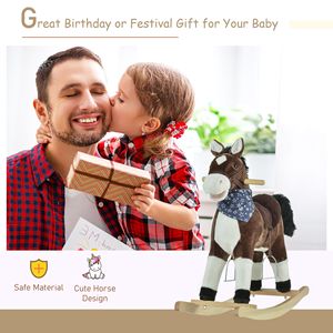 Cavallo a Dondolo in Legno con Suoni Realistici, Giocattolo da Cavalcare in Peluche Stile Cowboy Marrone per Bambini 3-6 Anni, Divertimento del Far West - Product Image 4