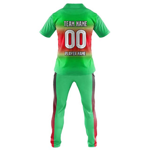 Ensemble d'uniformes de cricket sublimés verts avec design dégradé, en polyester respirant, à manches courtes, coupe athlétique unisexe - Product Image 3