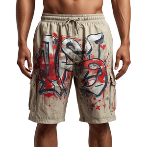 Shorts en coton pour hommes, décontractés, taille mi-haute, avec cordon de serrage, respirants, imprimés graffiti - Product Image 4