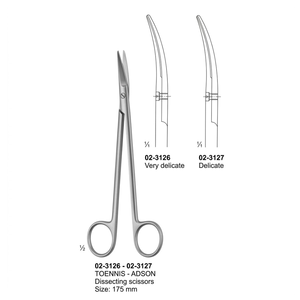 Tijeras de Disección Toennis-Adson de Alta Calidad, 175 mm, Acero Inoxidable, Tijeras Quirúrgicas con Puntas Curvas para Cirugía Plástica - Product Image 1