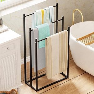 Porte-serviettes autoportant 3 barres en acier noir, design minimaliste, support de serviettes de bain mobile pour salle de bain - Product Image 4