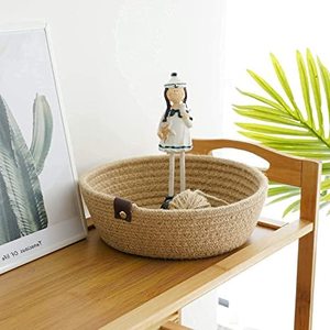 Natural Jute <b>Small</b> Storage <b>Basket</b> Round Beige Brown Mini Rope Paper Box Hamper Tray for Baby Nursery Home Decor - Product Image 6