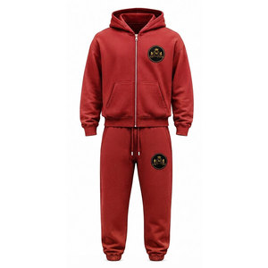 Conjunto Deportivo con Capucha Roja, 100% Algodón, Cierre Frontal con Cremallera, Bolsillo, Apliques Bordados, 480 g/m² - Product Image 3
