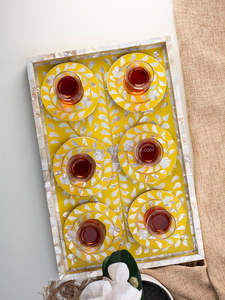 CRAFTSY HOME-juego de 6 posavasos con Bandejas para servir perlas Madre, para hoteles y restaurantes, utensilios de cocina con incrustaciones de huesos - Product Image 3