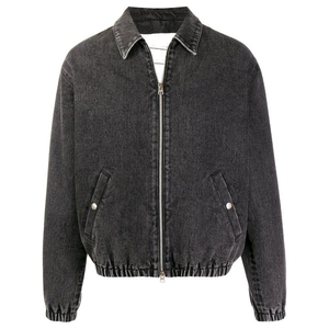 Veste en jean pour homme personnalisée, style urbain, col montant uni, noire délavée, manches longues, avec poches boutonnées et devant en toile - Product Image 3