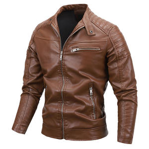Men's Leather Motorcycle Jacket Winter Thickened Warmth Zipper Solid Discharge Printing <b>Windproof</b> Waterproof - Product Image 6