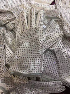 Gants en coton ornés de strass argentés, longueur poignet, pour les soirées, style uni, utilisables en toutes saisons - Product Image 3