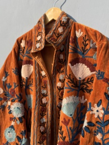 Orange Regular Fancy Hand Embroidered Traditional Embroidery Quilted <b>Jacket</b> Boho <b>Hippie</b> Women's Overcoat Hand Made 100% Cotton - Product Image 3