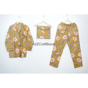 Women's Cotton Pajama Set Soft Long Sleeve Floral Printed Casual Comfortable Nightwear <b>Dress</b> <b>Elastic</b> Waist Breathable Summer - Product Image 4
