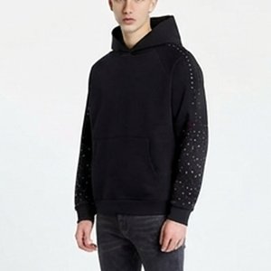 Nouveau sweat-shirt à capuche noir pour homme avec imprimé à pois colorés sur les manches, coupe classique, vêtement décontracté d'automne, tricot en coton, manches raglan - Product Image 4