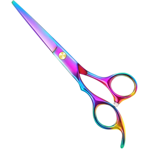 Ciseaux de coiffure professionnels 6'' en acier inoxydable, lame aiguisée arc-en-ciel, manche long, vente en gros à faible MOQ - Product Image 1
