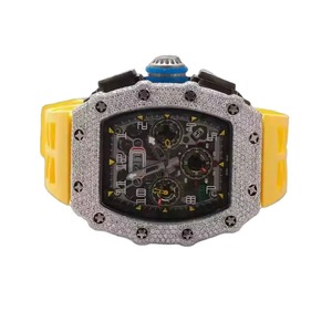 Diamond Encrusted Irregular Case Quartz Watch With Yellow <b>Silicone</b> Band Analog-Digital Display Luxury unisex Timepiece 41mm - Product Image 1