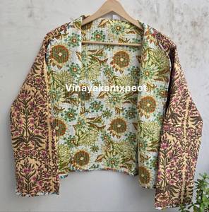 Veste courte matelassée à imprimé floral fait main avec poches, confort doux, qualité supérieure, coton écologique, respirant - Product Image 1