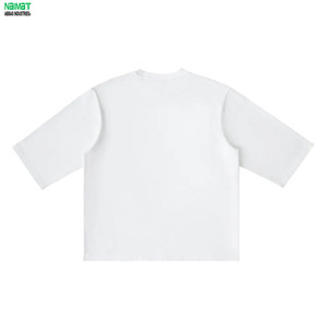 เสื้อยืดทรงบ็อกซี่ผ้าหนาเย็บตะเข็บตัดกันสำหรับผู้ชาย สไตล์ลำลอง ไหล่ตก แต่งแผงดีเทล สตรีทแวร์ ทรงหลวม เรียบง่าย - Product Image 2