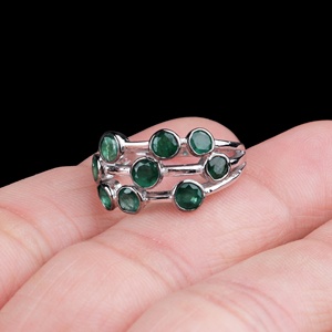 Wholesale 925 Sterling <b>Silver</b> Natural Round <b>Emerald</b> Scattered Bezel Triple Band <b>Ring</b> Memoria Jewels - Product Image 5