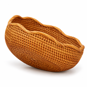 Panier en rotin naturel tissé à la main personnalisable, bord festonné, pour cuisine, boulangerie, pain, fruits, rangement multifonctionnel sur table, 6-10L - Product Image 3