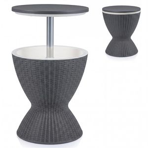 Tavolino da esterno grigio con contenitore per ghiaccio da 8 galloni, effetto rattan, 2 altezze regolabili, con tappo di scarico - Product Image 3