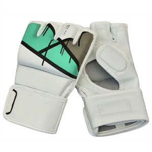 Gants d'entraînement sans doigts en cuir PU blanc avec fermeture Velcro au poignet pour les arts martiaux, unisexe - Product Image 1